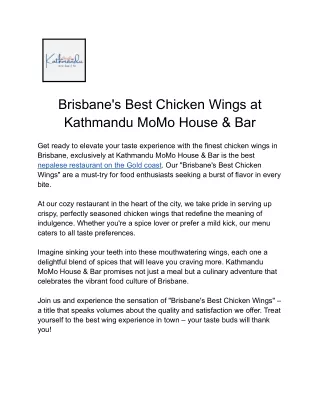 Brisbane's Best Chicken Wings at Kathmandu MoMo House & Bar