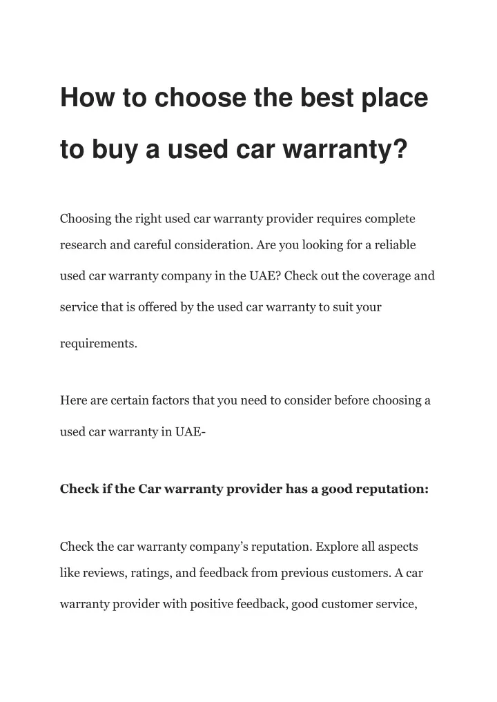 how to choose the best place to buy a used car warranty