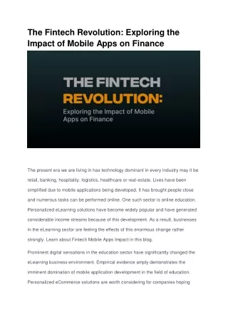 The Fintech Revolution_ Exploring the Impact of Mobile Apps on Finance