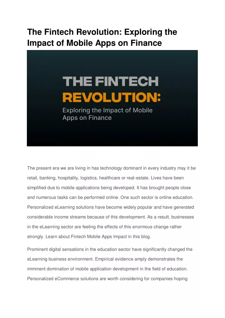 the fintech revolution exploring the impact