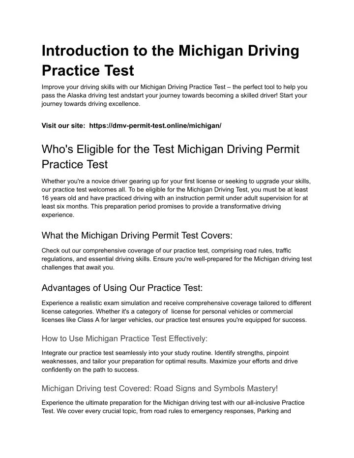 PPT - Michigan Driving Practice Test (1) PowerPoint Presentation, Free ...