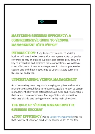 Mastering Business Efficiency A Comprehensive Guide to Vendor Management with iVepos