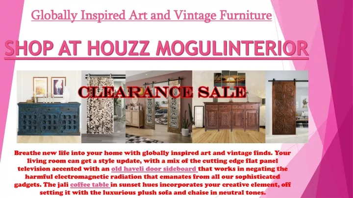 globally inspired art and vintage furniture