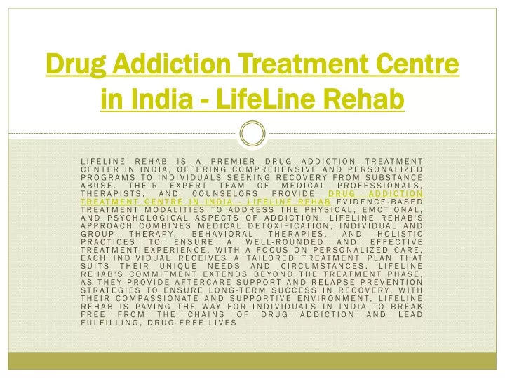 drug addiction treatment centre in india lifeline rehab