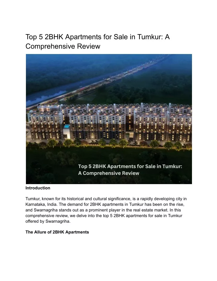 top 5 2bhk apartments for sale in tumkur