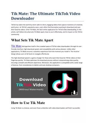 Tik Mate: The Ultimate TikTok Video Downloader