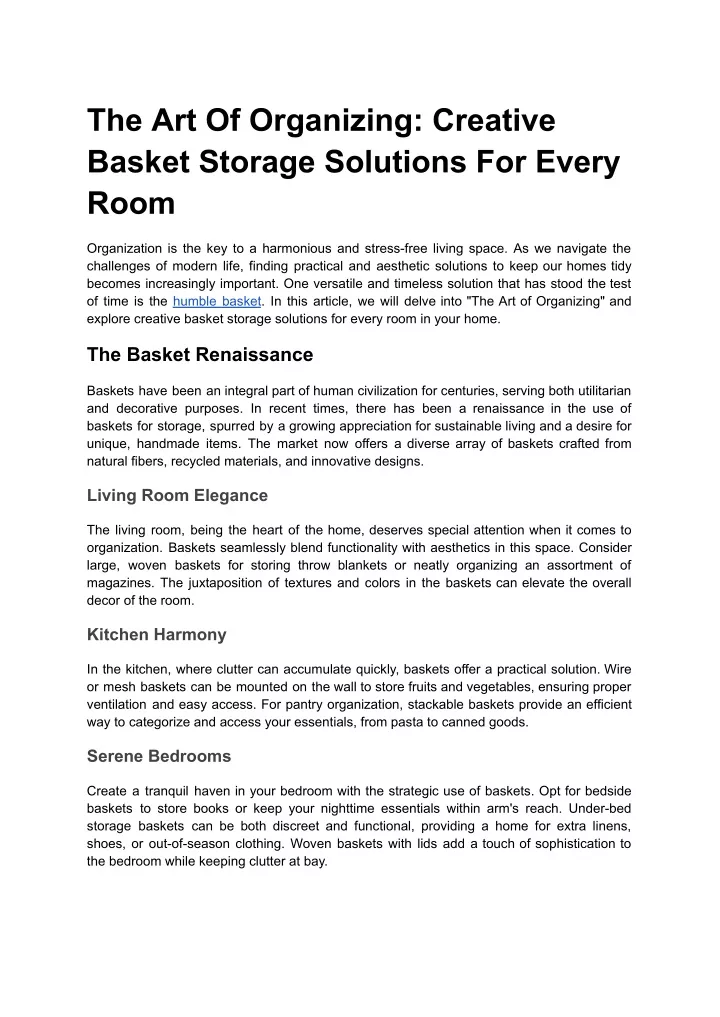the art of organizing creative basket storage