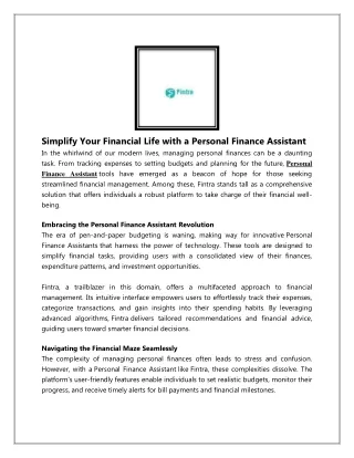 FintraGPT | Personal Finance Assistant | Fintra