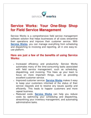 Service Works Your One Stop Shop for Field Service Management