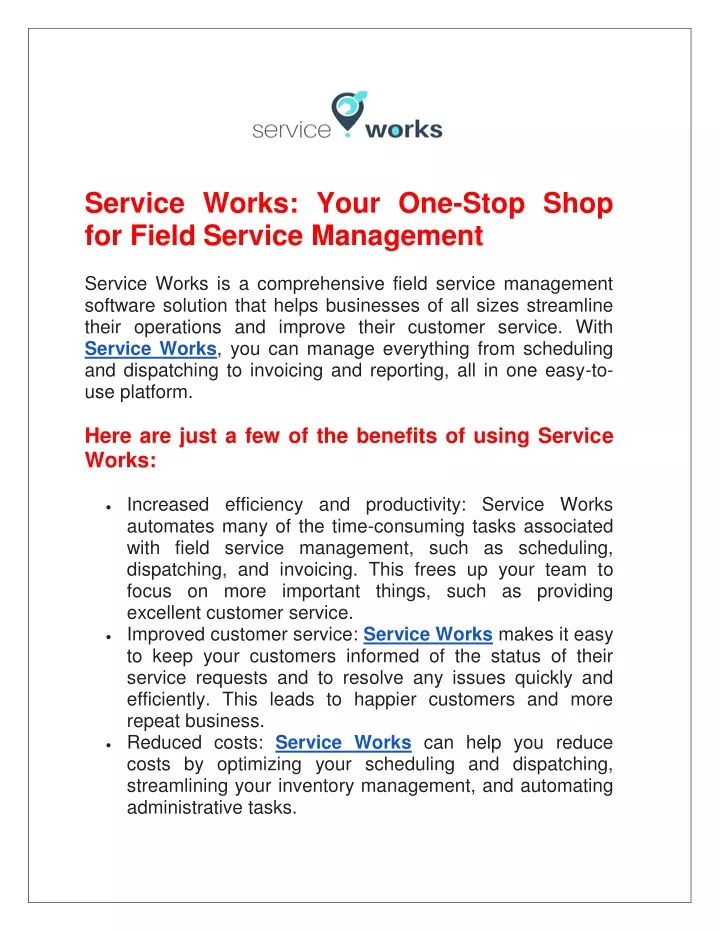 service works your one stop shop for field