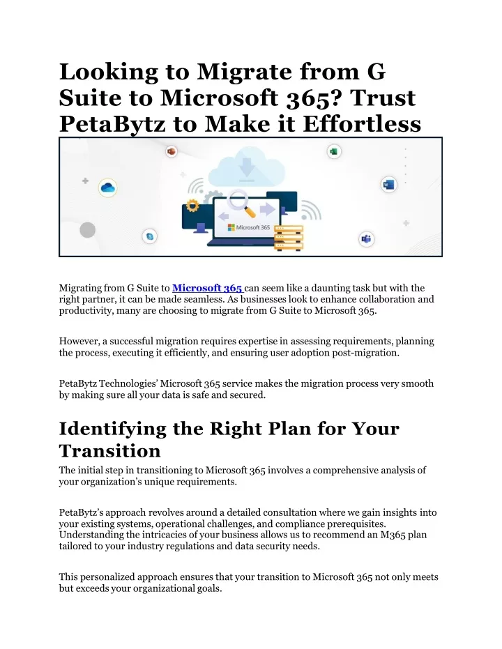 looking to migrate from g suite to microsoft 365 trust petabytz to make it effortless
