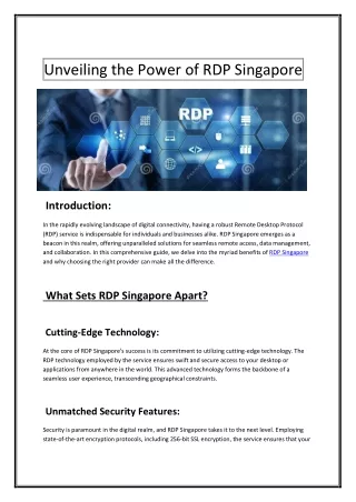 Unveiling the Power of RDP Singapore