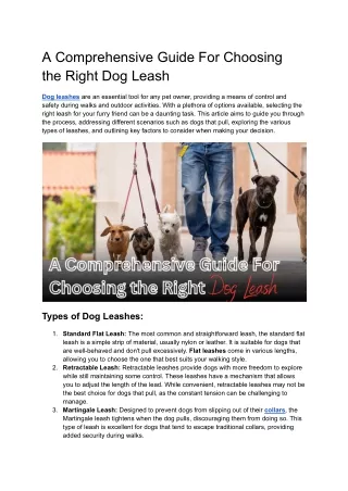 A Comprehensive Guide For Choosing the Right Dog Leash