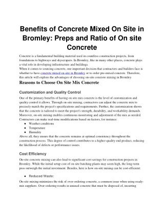 Benefits of Concrete Mixed On Site in Bromley_ Preps and Ratio of On site Concrete