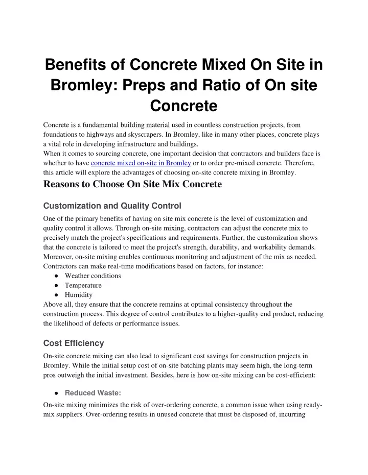 benefits of concrete mixed on site in bromley