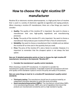 How to choose the right nicotine EP manufacturer