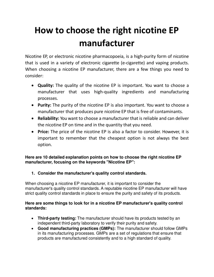 how to choose the right nicotine ep manufacturer