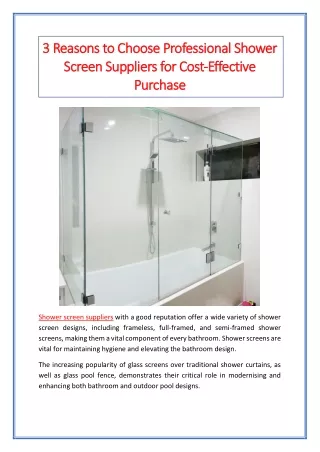 3 Reasons to Choose Professional Shower Screen Suppliers for Cost-Effective Purc