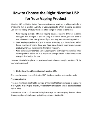 How to Choose the Right Nicotine USP for Your Vaping Product