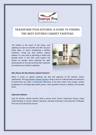 Transform Your Kitchen: A Guide to Finding the Best Kitchen Cabinet Painters
