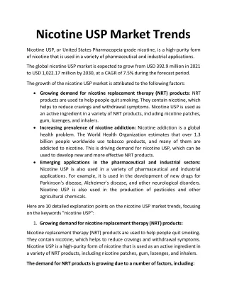 Nicotine USP Market Trends