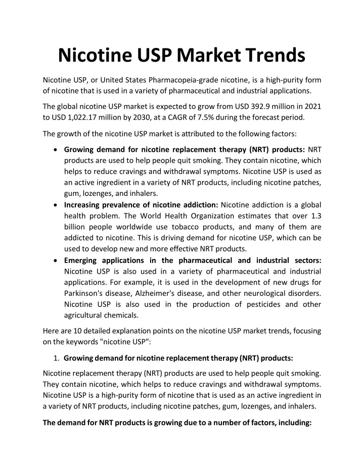 nicotine usp market trends