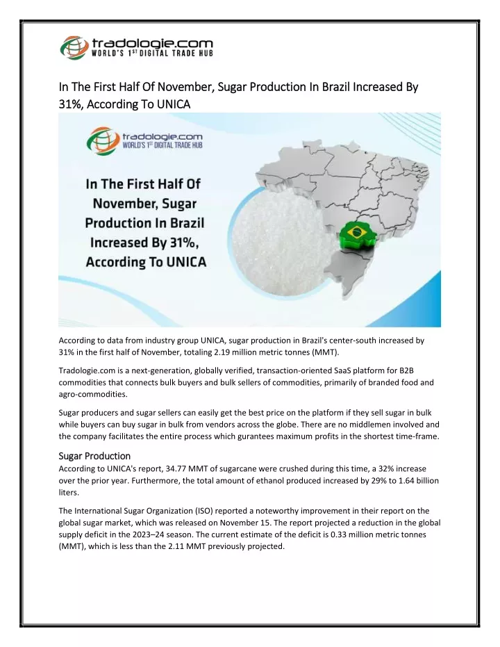 in the first half of november sugar production