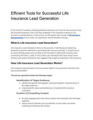 Efficient Tools for Successful Life Insurance Lead Generation