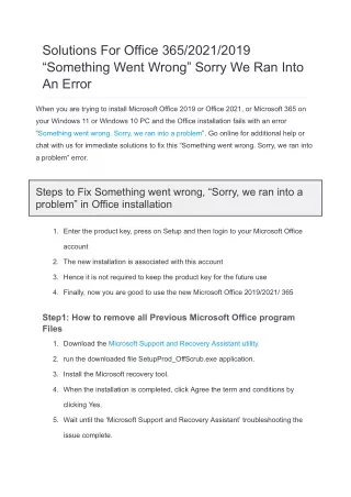 solutions for office 365 2021 2019 something went