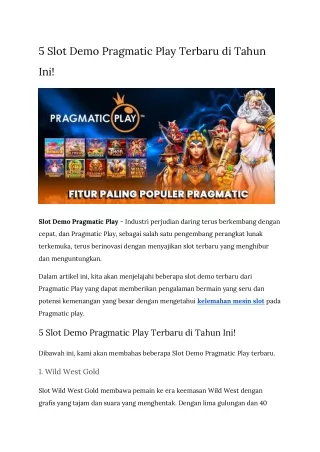 5 slot demo pragmatic play terbaru di tahun