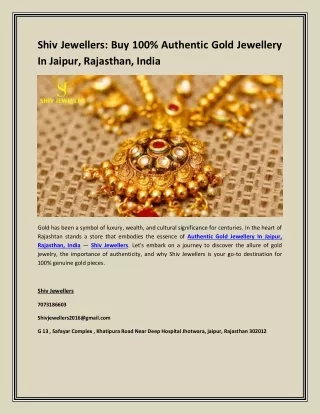 Shiv Jewellers Buy 100 Authentic Gold Jewellery In Jaipur, Rajasthan, India
