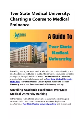 Tver State Medical University: A Roadmap to Medical Success