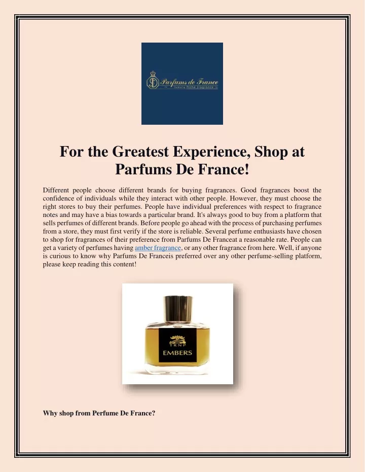 for the greatest experience shop at parfums