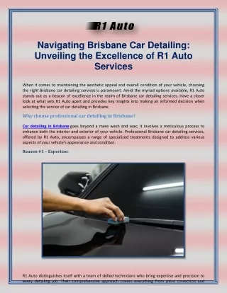 Navigating Brisbane Car Detailing Unveiling the Excellence of R1 Auto Services