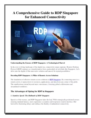 A Comprehensive Guide to RDP Singapore for Enhanced Connectivity