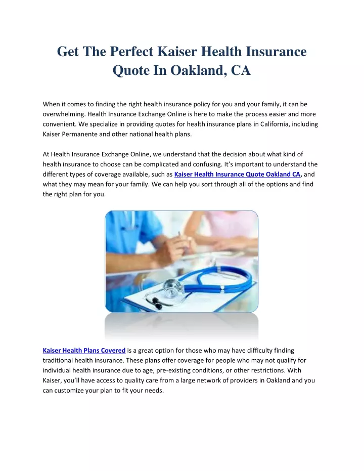 get the perfect kaiser health insurance quote