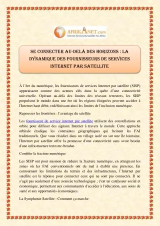 Fournisseur de service internet par satellite