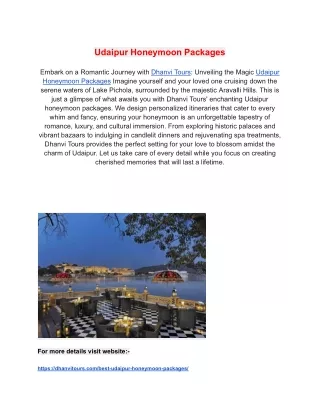 Udaipur Honeymoon Packages