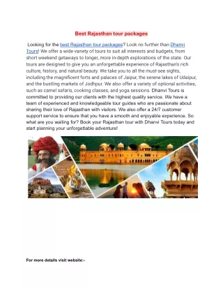 Best Rajasthan tour packages