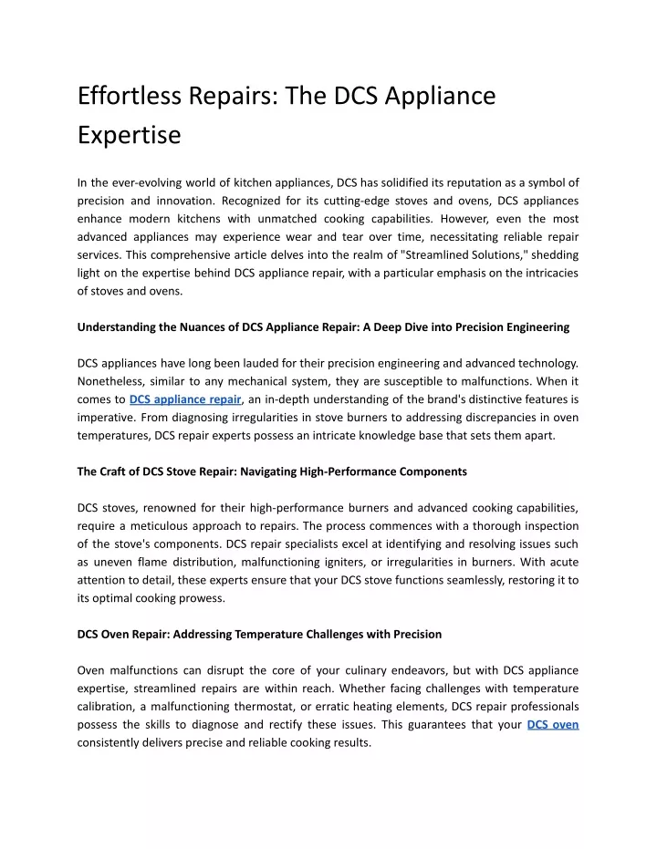 effortless repairs the dcs appliance expertise