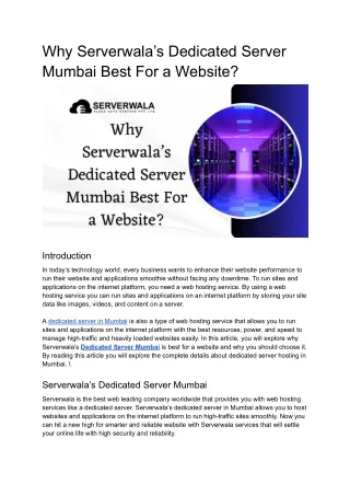 Why Serverwala’s Dedicated Server Mumbai Best For a Website_