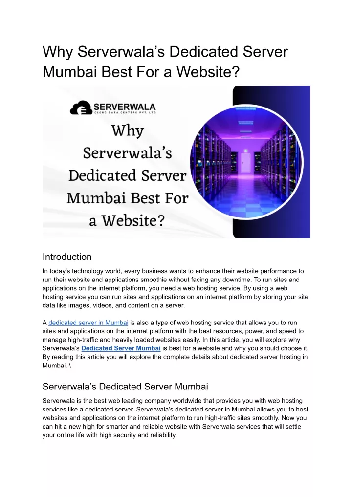 why serverwala s dedicated server mumbai best