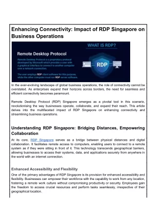 Enhancing Connectivity Impact of RDP Singapore on Business Operations
