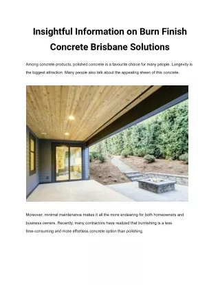 Insightful Information on Burn Finish Concrete Brisbane Solutions