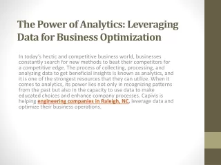 the power of analytics leveraging data for business optimization