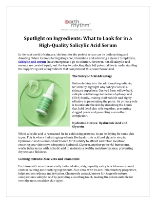 Spotlight on Ingredients What to Look for in a High-Quality Salicylic Acid Serum