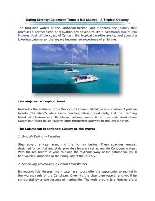 Sailing Serenity: Catamaran Tours to Isla Mujeres - A Tropical Odyssey