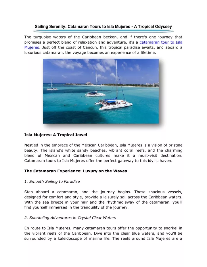 sailing serenity catamaran tours to isla mujeres