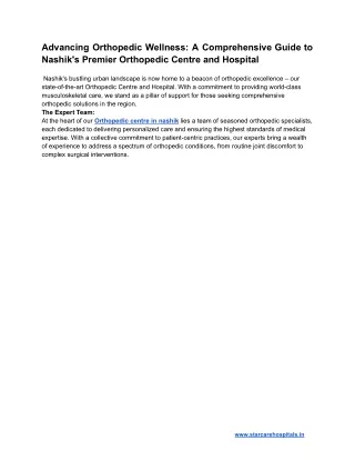Advancing Orthopedic Wellness A Comprehensive Guide to Nashik's Premier Orthopedic Centre and Hospital