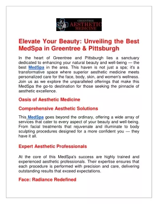 Elevate Your Beauty Unveiling the Best MedSpa in Greentree & Pittsburgh